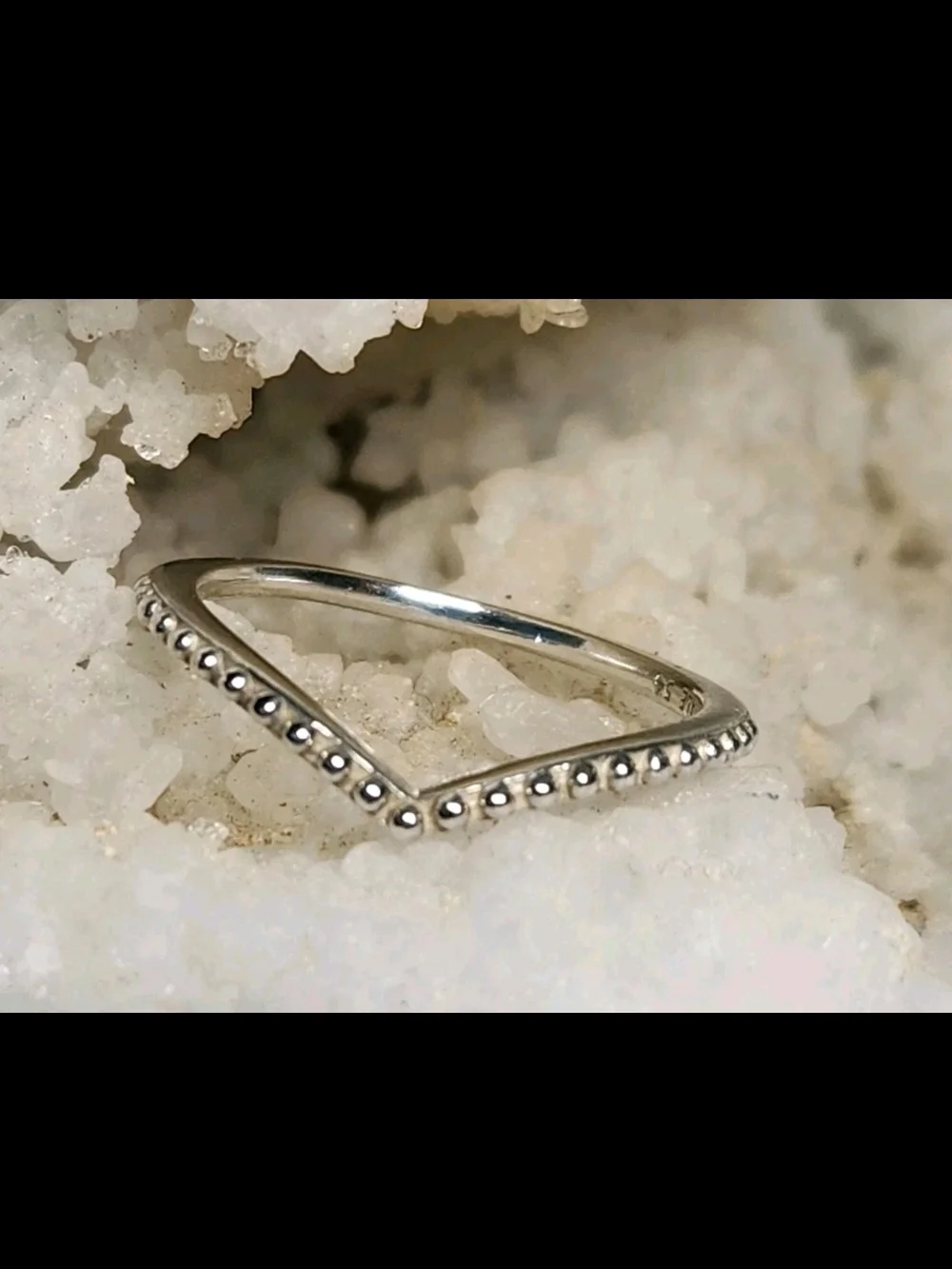Pandora Sterling Silver .925 ALE Beaded Chevron Ring Size 7 Stackable